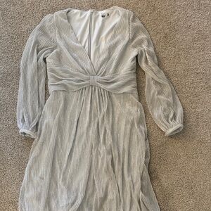 Chi Chi London Silver and White Long sleeve Dress